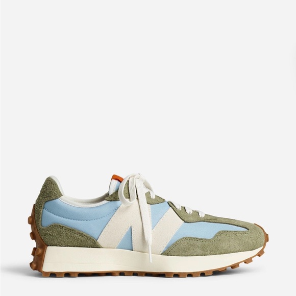 New Balance Unisex 327 Dark Olivine Chrome Blue Sneakers - Picture 2 of 9